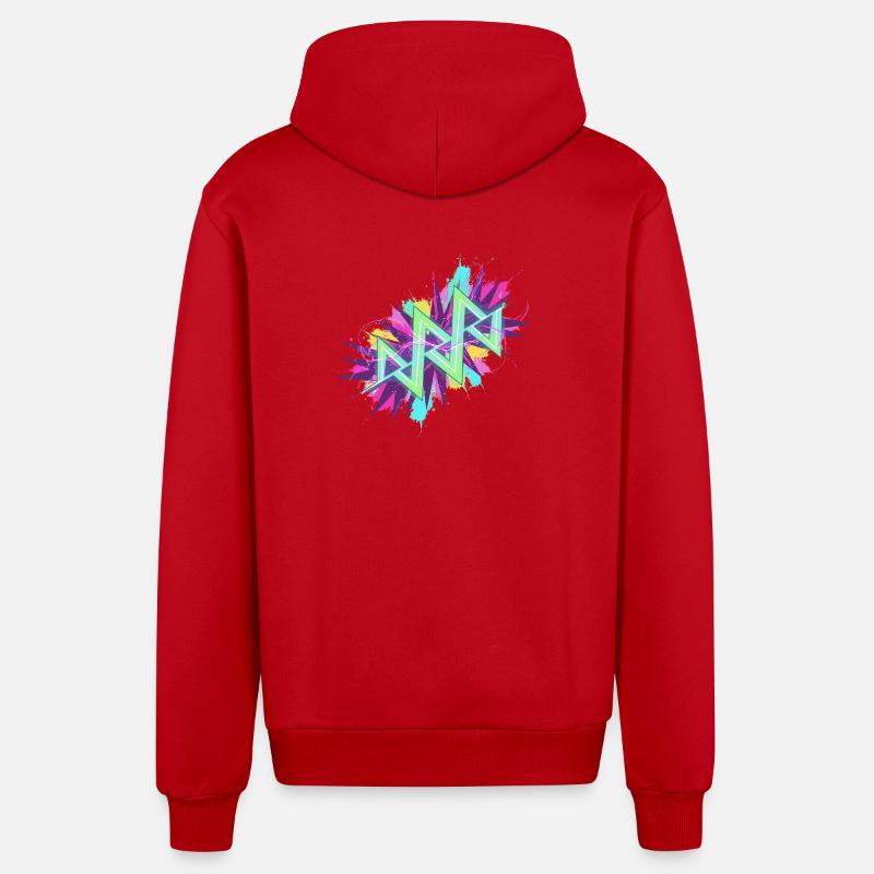 Graffiti en zigzag néon - Veste à capuche bio décontractée fabriquée en UE - rouge
