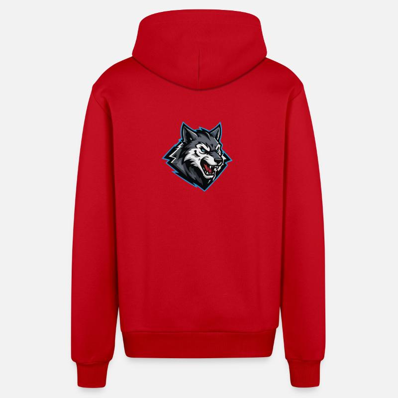 Wolf Attack Logo - Organic Relaxed Hooded Jacket Made in EU - red