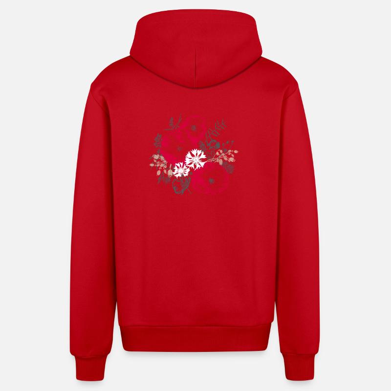 Coquelicots Bleuets Fleurs sauvages - Veste à capuche bio décontractée fabriquée en UE - rouge