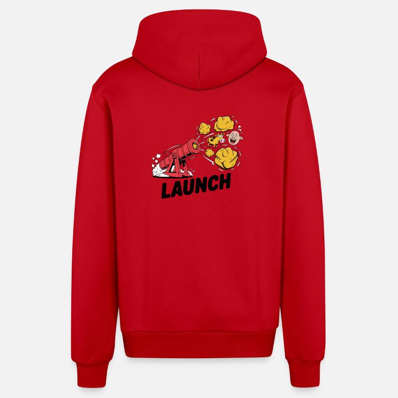 Comic Dinosaur Cannon Explosion Design - Veste à capuche bio décontractée fabriquée en UE - rouge