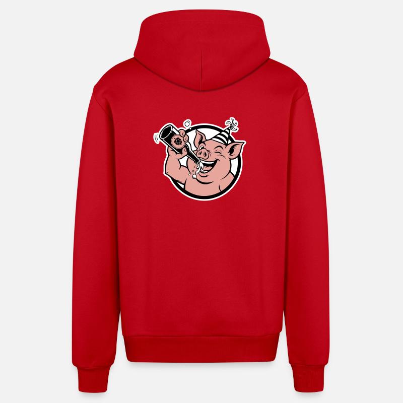 Cochon avec bouteille de célébration - Veste à capuche bio décontractée fabriquée en UE - rouge