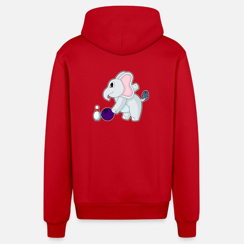 Elefant Bowling Bowlingkugel Pin - Organic Relaxed Kapuzenjacke Made in EU - Rot