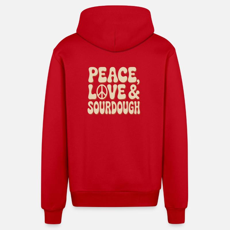 Paix, Amour et Levain - Veste à capuche bio décontractée fabriquée en UE - rouge