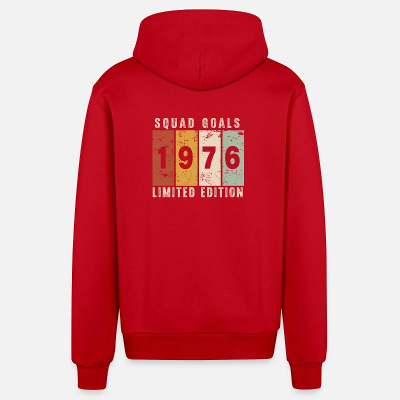 anniversaire 1976 - 50 ans - Veste à capuche bio décontractée fabriquée en UE - rouge