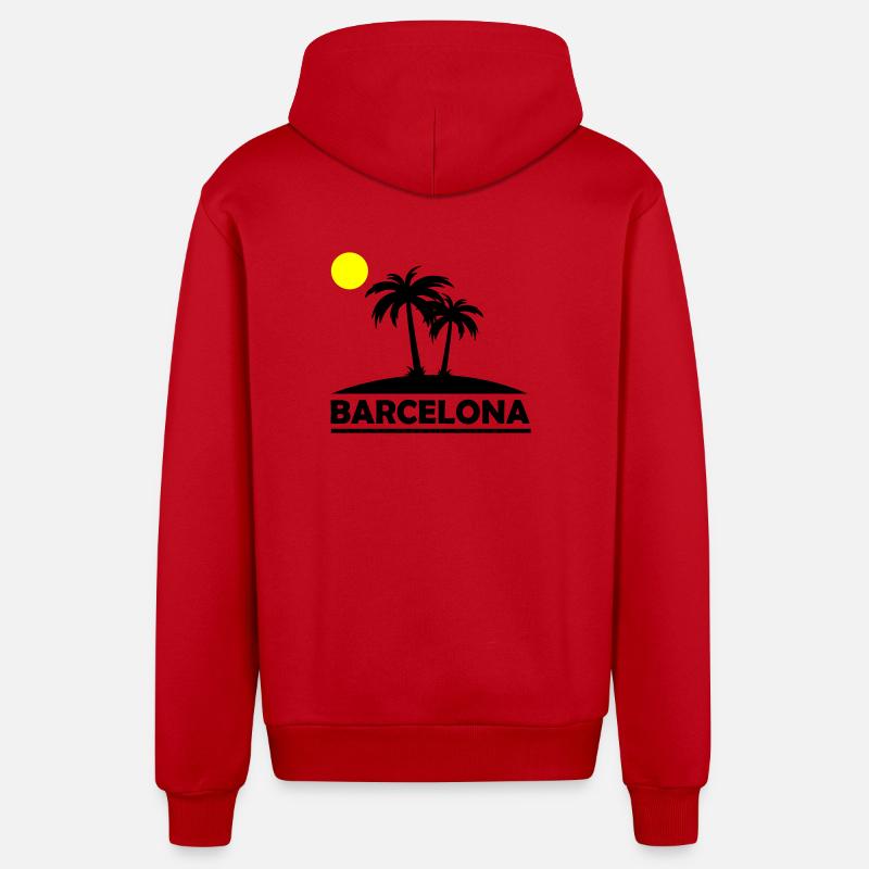 Plage de Barcelone - Veste à capuche bio décontractée fabriquée en UE - rouge