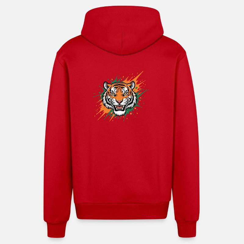 Tigerkopf Spritzerkunst - Organic Relaxed Kapuzenjacke Made in EU - Rot