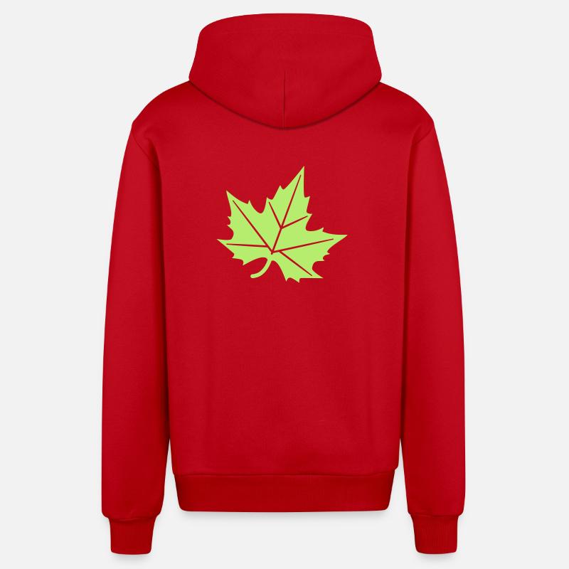 Conception de feuille de platane - Veste à capuche bio décontractée fabriquée en UE - rouge