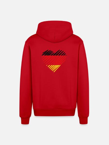 Abstract German Flag Heart Design - Organic Relaxed Hooded Jacket Made in EU - red