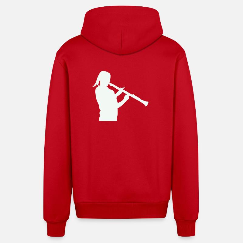 Silhouette mit Klarinette - Organic Relaxed Kapuzenjacke Made in EU - Rot