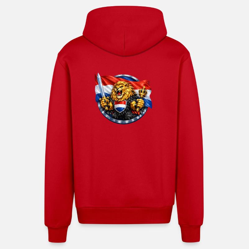 Lion hollandais avec épée et couronne - Veste à capuche bio décontractée fabriquée en UE - rouge