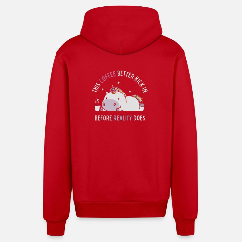 Coffee Before Reality - Organic Relaxed Hooded Jacket Made in EU - red