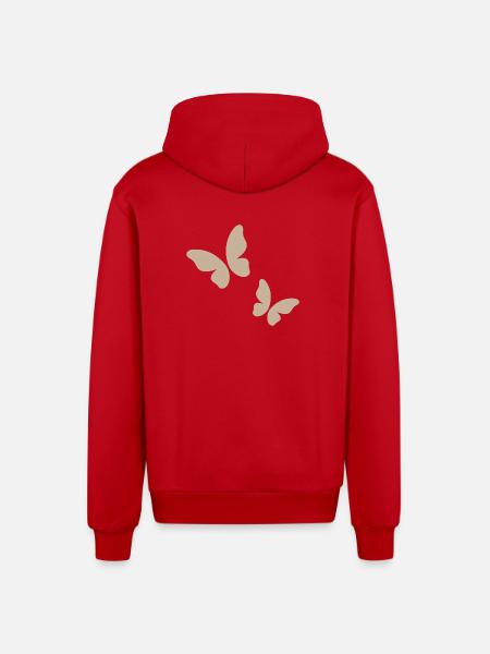 Beige Butterfly Pattern - Organic Relaxed Hooded Jacket Made in EU - red