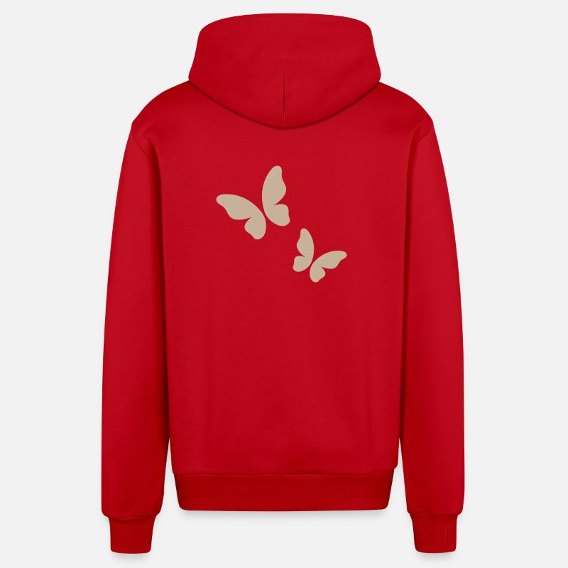 Beige Schmetterling Muster - Organic Relaxed Kapuzenjacke Made in EU - Rot
