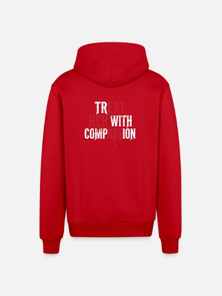 Treat Her With Compassion - Organic Relaxed Hooded Jacket Made in EU - red