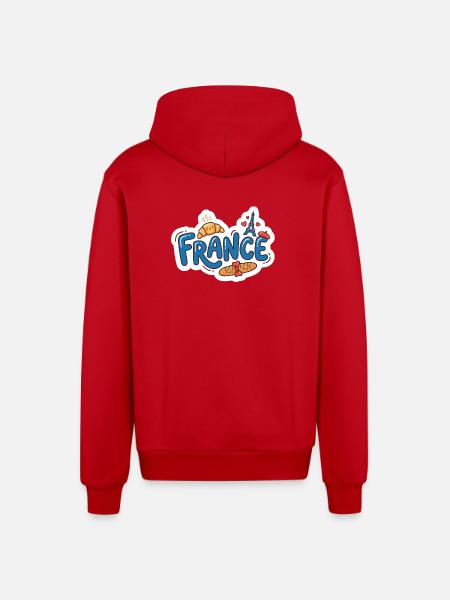 Sticker France Kawaii Croissant Paris - Organic Relaxed Hooded Jacket Made in EU - red