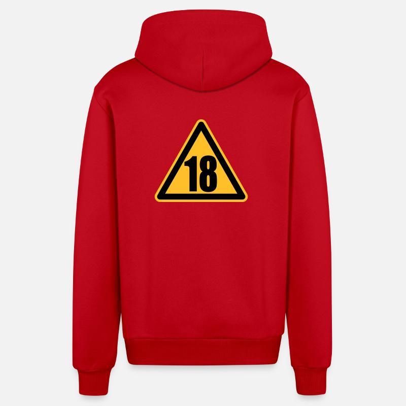 Warning 18 | Achtung 18 - Veste à capuche bio décontractée fabriquée en UE - rouge