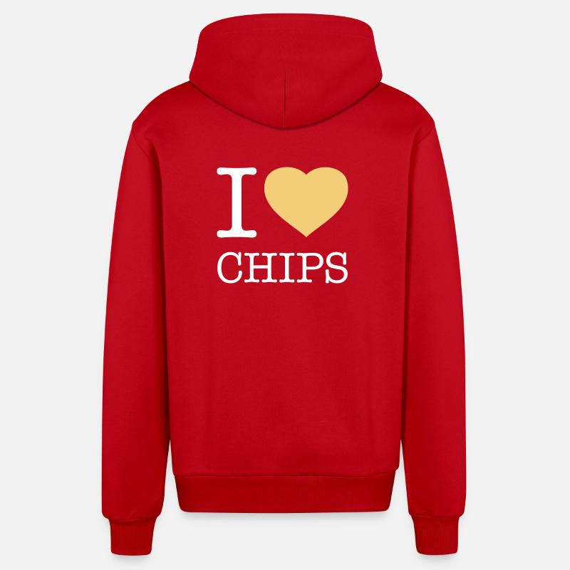 J’ADORE LES FRITES - Veste à capuche bio décontractée fabriquée en UE - rouge