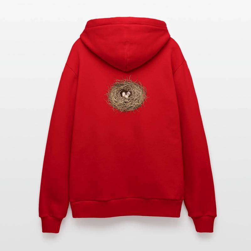 Vogelnest oder Osternest mit drei Vogel Eier Organic Relaxed Kapuzenjacke Made in EU