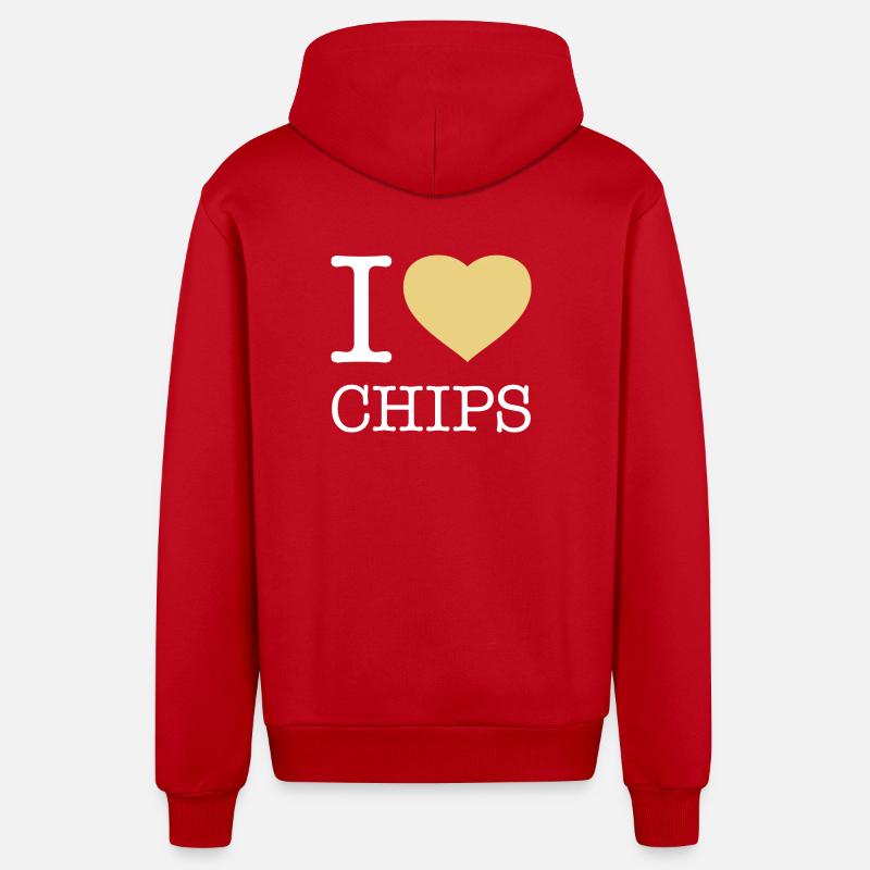 J’ADORE LES CHIPS - Veste à capuche bio décontractée fabriquée en UE - rouge