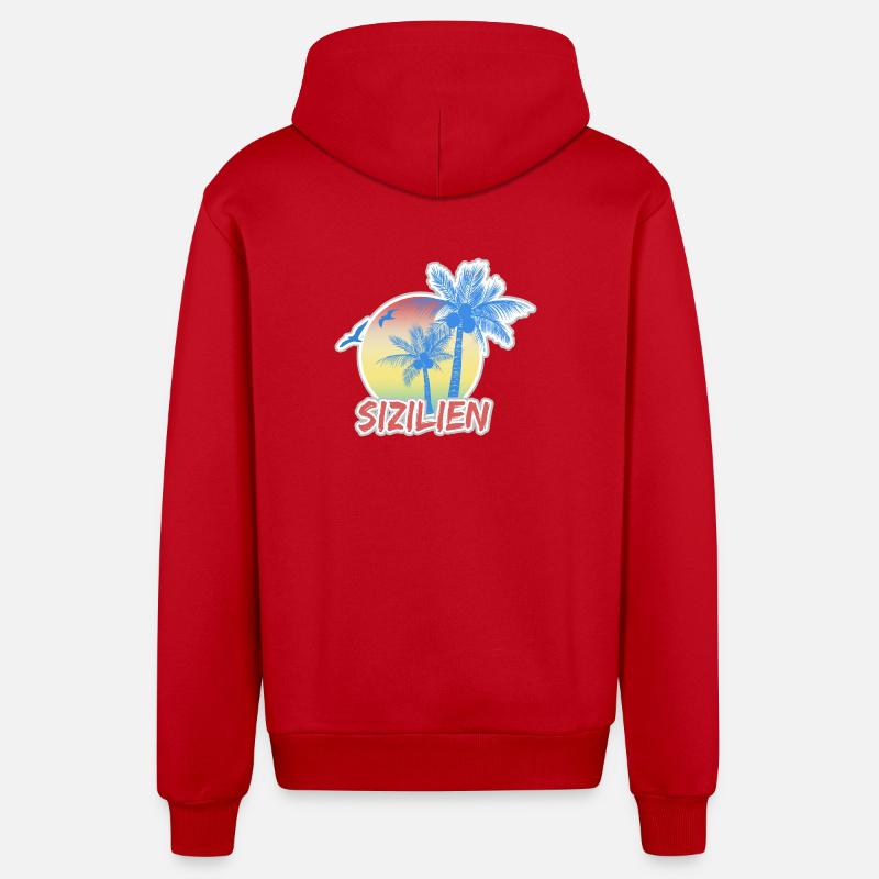La Sicile comme vacances - Veste à capuche bio décontractée fabriquée en UE - rouge