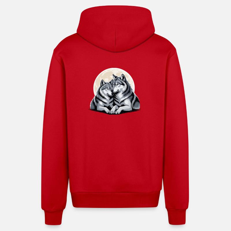 Couple de loups Amour Saint-Valentin - Veste à capuche bio décontractée fabriquée en UE - rouge