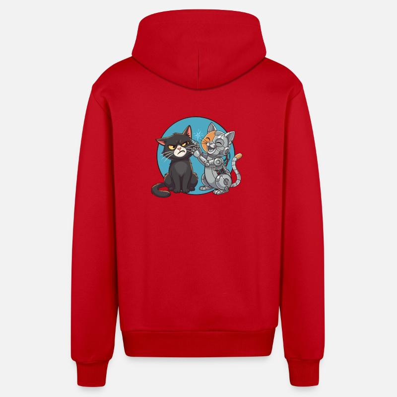 Chat et robot - Veste à capuche bio décontractée fabriquée en UE - rouge