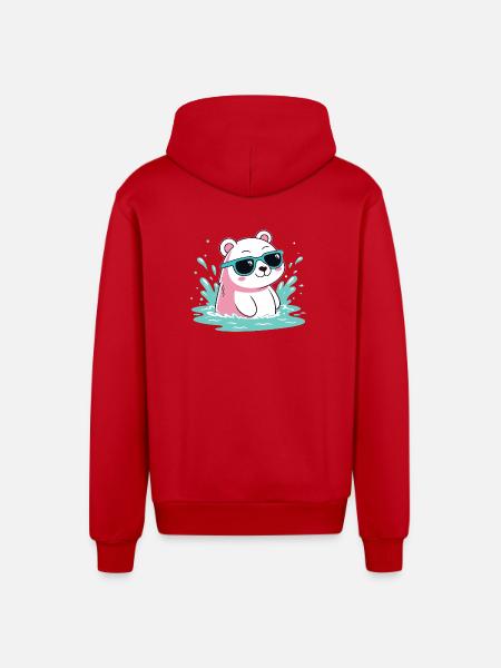 Wasser-Eisbär in kühlen Gläsern - Organic Relaxed Kapuzenjacke Made in EU - Rot