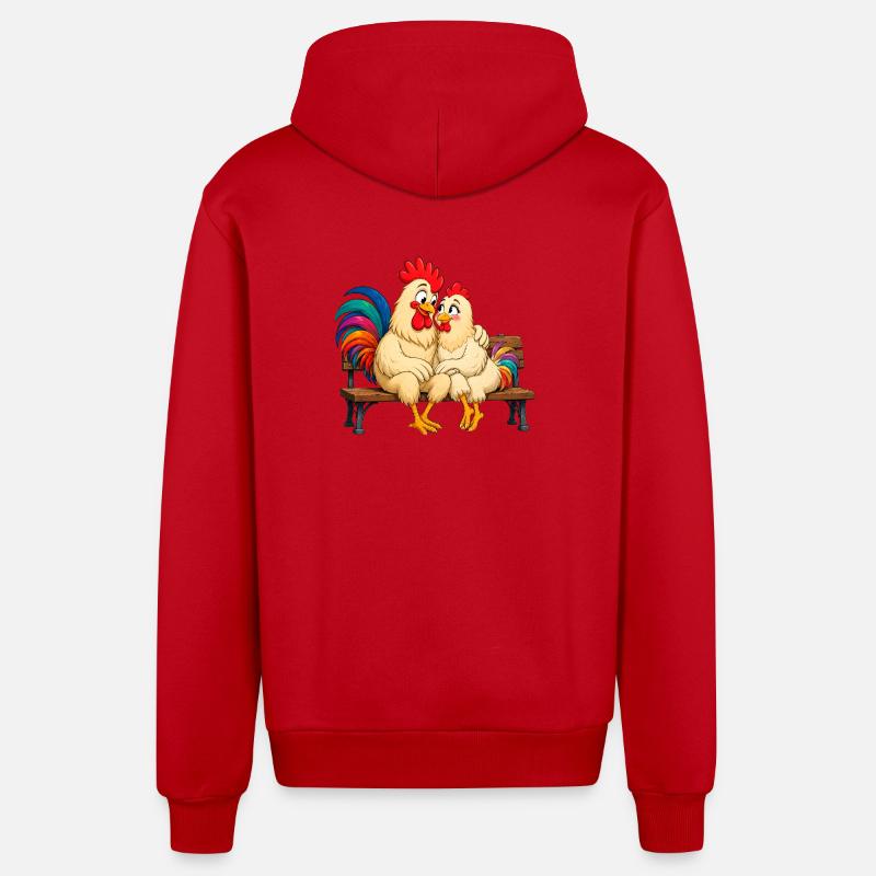 Coq et poule - Veste à capuche bio décontractée fabriquée en UE - rouge