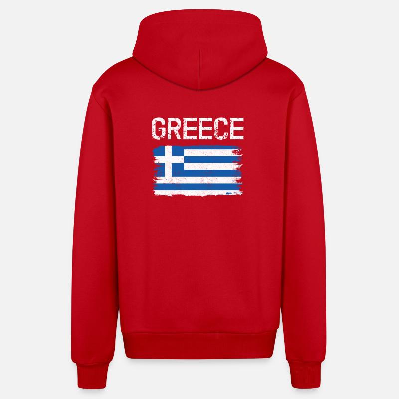 Graphique du drapeau grec vieilli - Veste à capuche bio décontractée fabriquée en UE - rouge