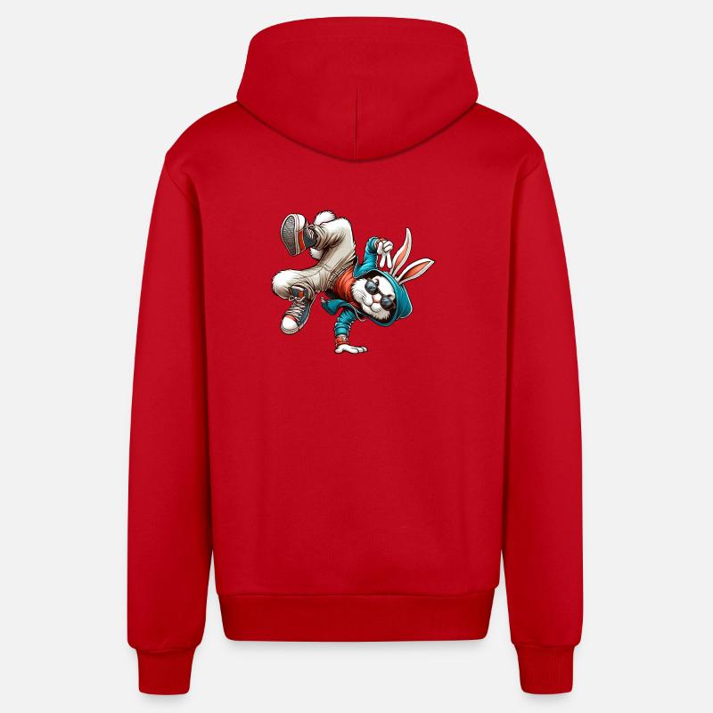 Pâques Pâques Lapin Danse Breakdance - Veste à capuche bio décontractée fabriquée en UE - rouge
