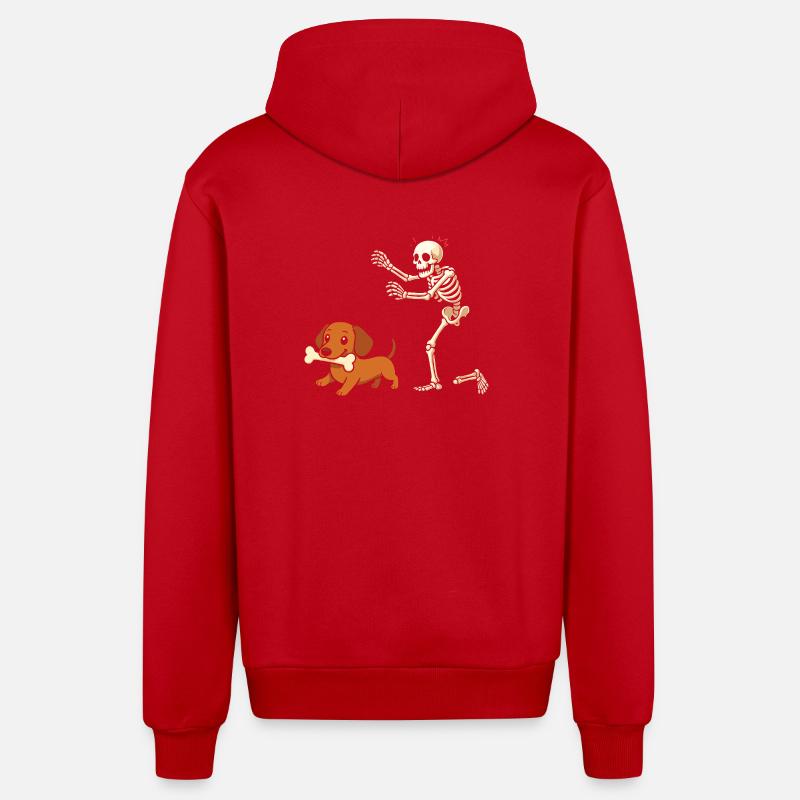 Humour Squelette Poursuit Chien Teckel - Veste à capuche bio décontractée fabriquée en UE - rouge