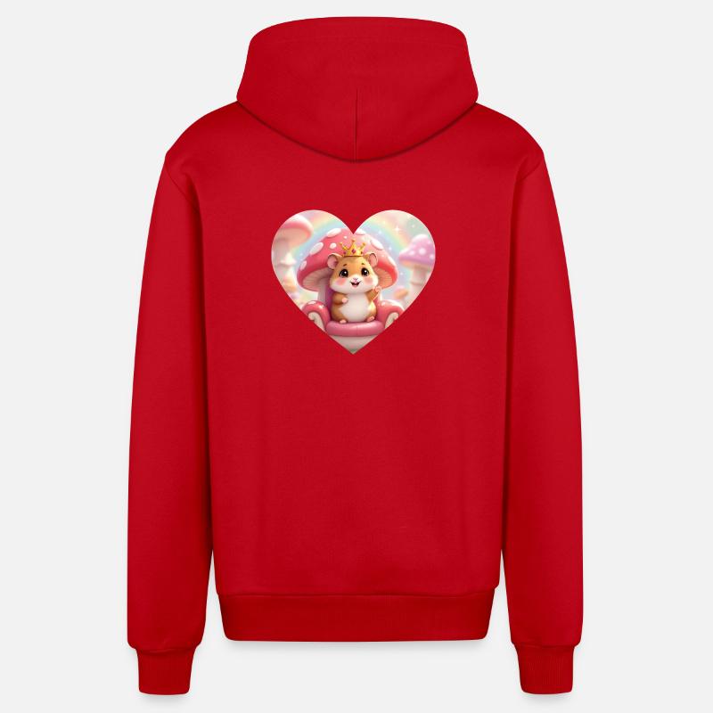 Kleines Mäuschen mit Krone auf Pilzthron - Organic Relaxed Kapuzenjacke Made in EU - Rot