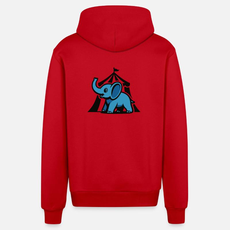 Blue Circus Elephant - Organic Relaxed Hooded Jacket Made in EU - red