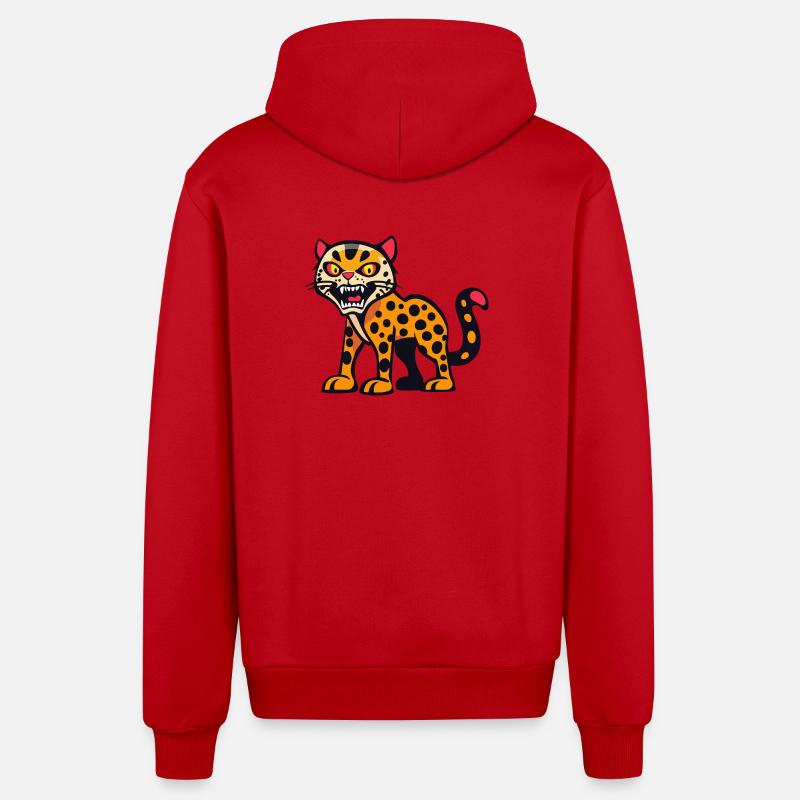 Léopard Halloween Bande dessinée drôle - Veste à capuche bio décontractée fabriquée en UE - rouge