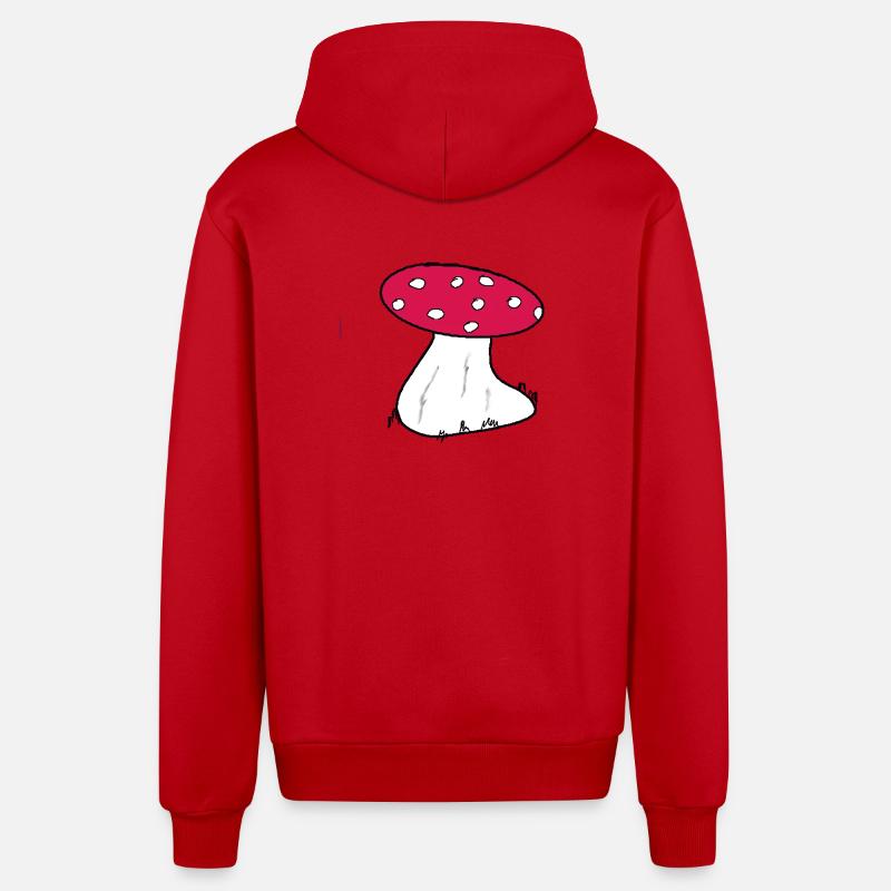Red Toadstool Cartoon Pattern - Organic Relaxed Hooded Jacket Made in EU - red