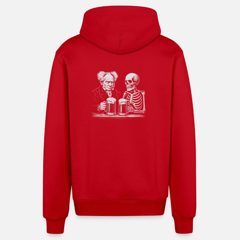 Arthur Schopenhauer drinking beer with skeleton - Organic Relaxed Hooded Jacket Made in EU - red