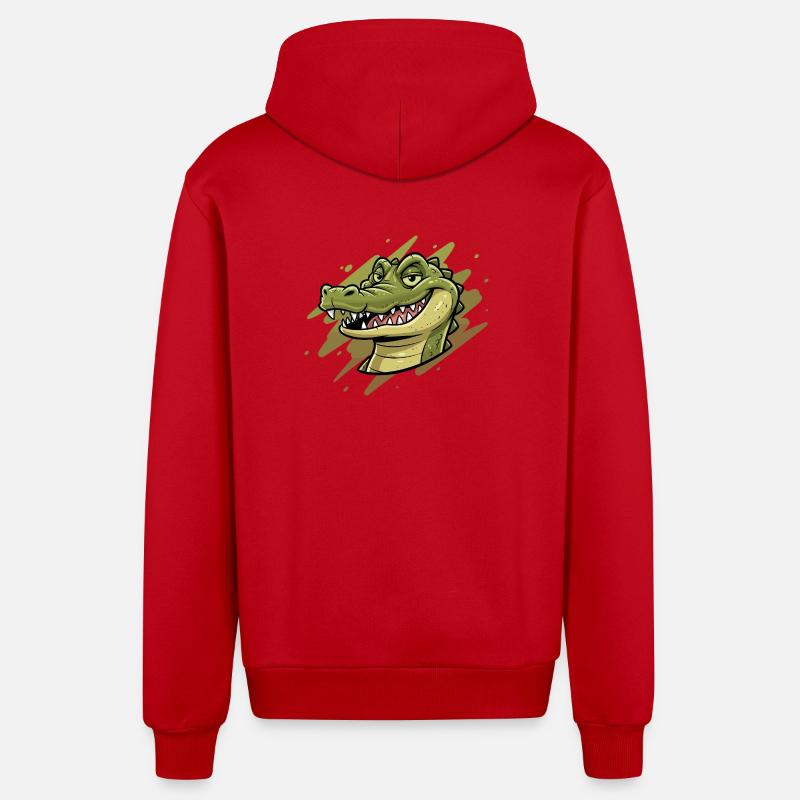 Tête de dessin animé crocodile - Veste à capuche bio décontractée fabriquée en UE - rouge