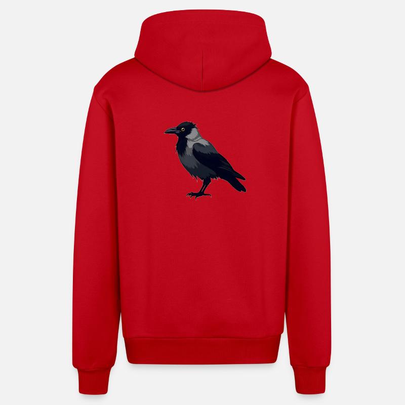 Corbeau noir - Veste à capuche bio décontractée fabriquée en UE - rouge