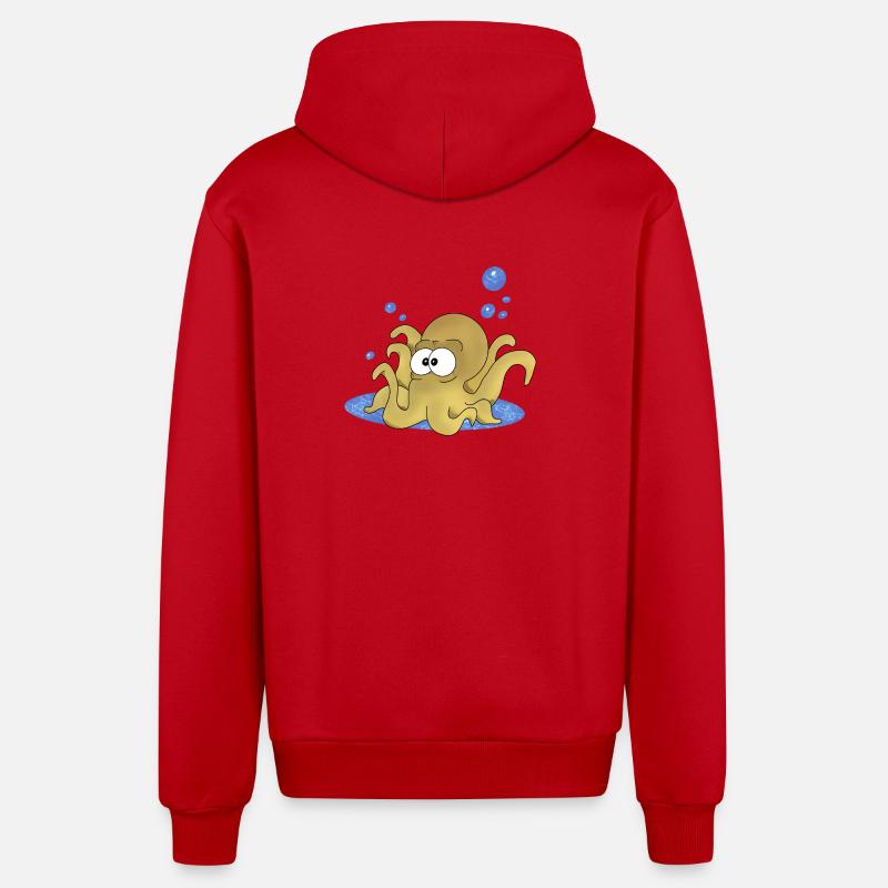 Octopus - Veste à capuche bio décontractée fabriquée en UE - rouge