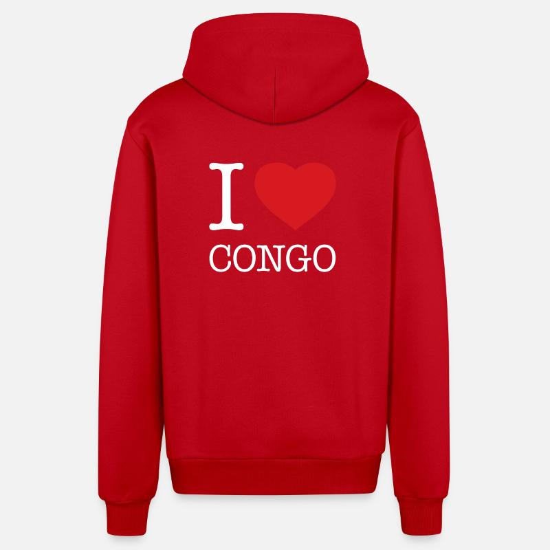 J’ADORE LE CONGO - Veste à capuche bio décontractée fabriquée en UE - rouge