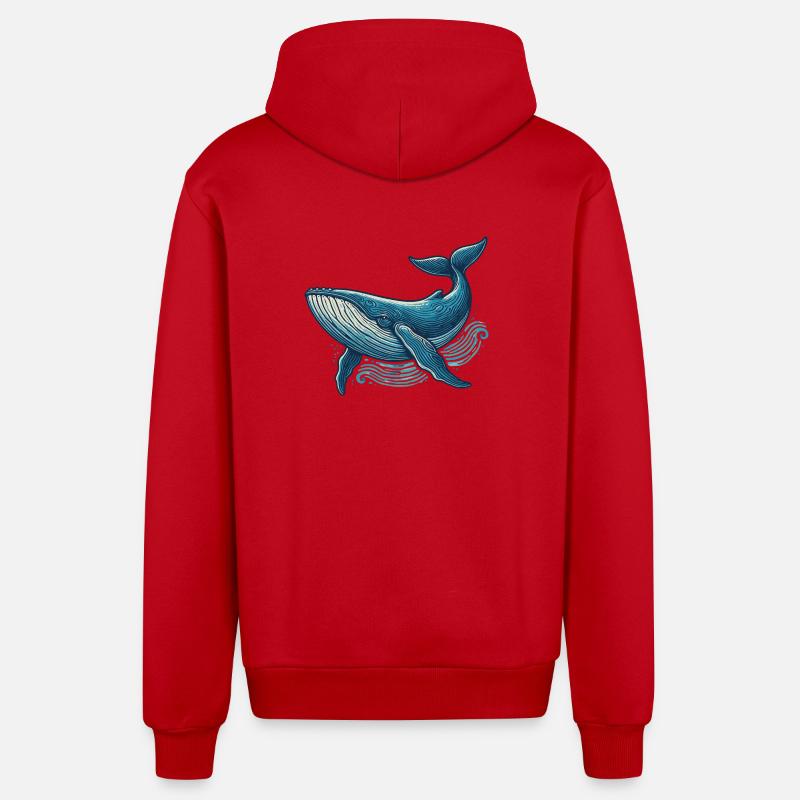 Baleine bleue - Veste à capuche bio décontractée fabriquée en UE - rouge