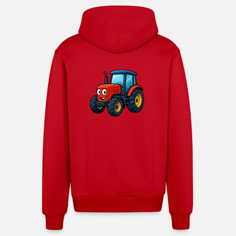 Impression de tracteur de ferme drôle - Veste à capuche bio décontractée fabriquée en UE - rouge