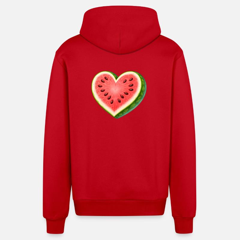 Saftig vandmelon i hjerteform illustration - Organic relaxed hættejakke made in EU - rød
