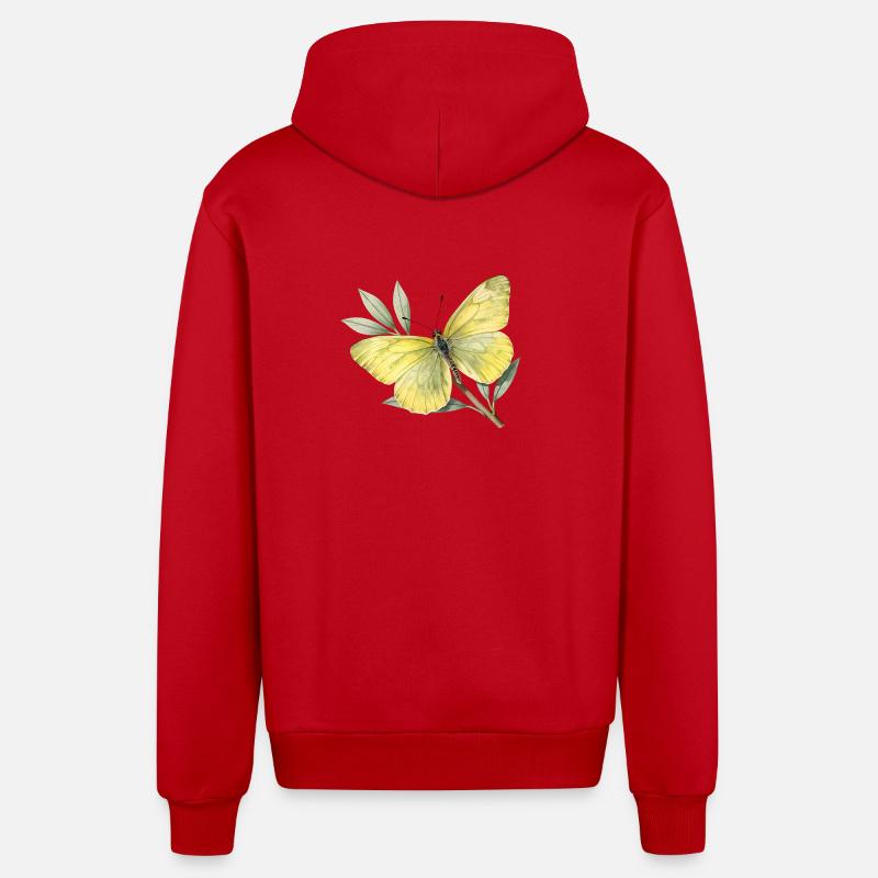 Papillon citron (Gonepteryx rhamni) - Veste à capuche bio décontractée fabriquée en UE - rouge