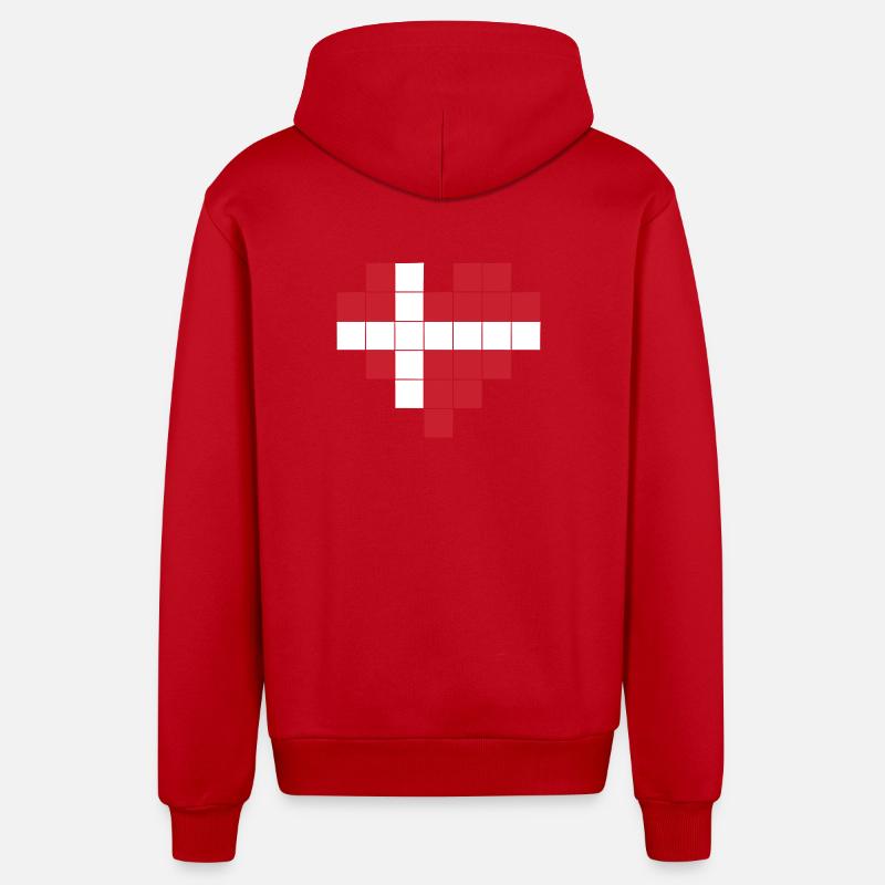 Pixel Heart Drapeau du Danemark - Veste à capuche bio décontractée fabriquée en UE - rouge