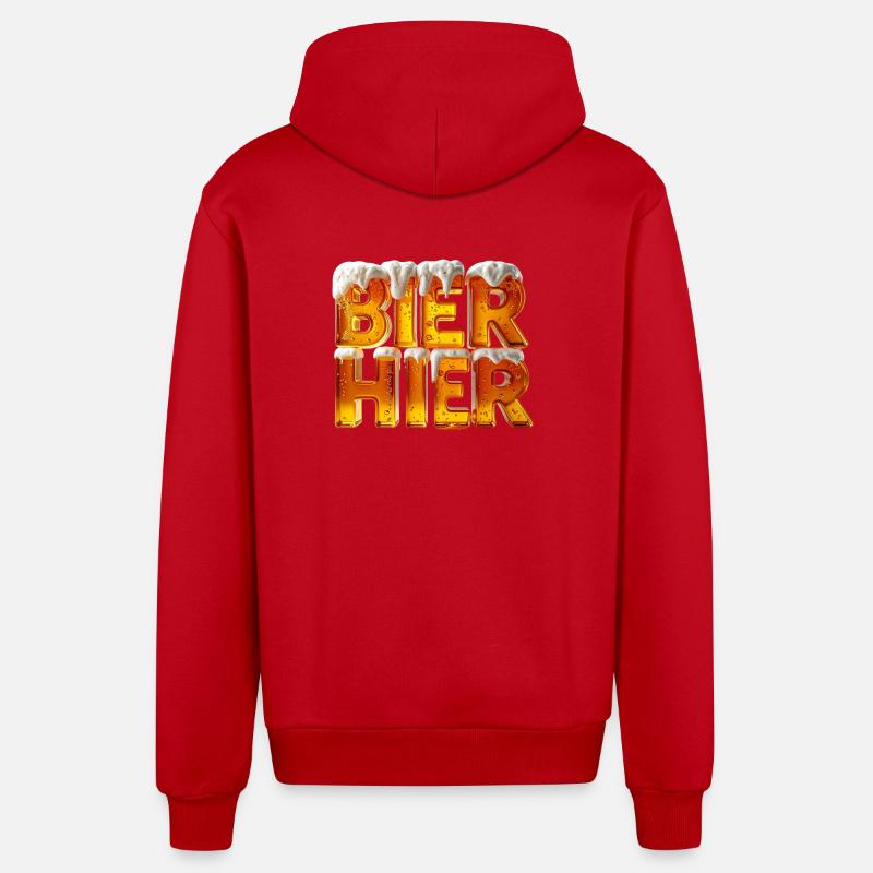 Bier? Hier! – 3D Bierglas-Buchstaben mit Schaum - Organic Relaxed Kapuzenjacke Made in EU - Rot