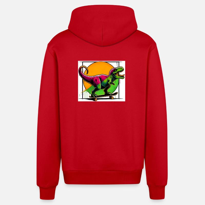 Dinosaure sur Skateboard - Veste à capuche bio décontractée fabriquée en UE - rouge