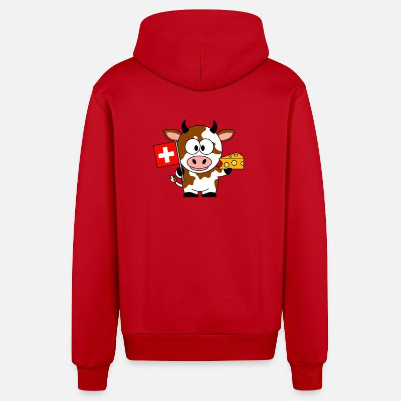 Vache au fromage du drapeau suisse - Veste à capuche bio décontractée fabriquée en UE - rouge