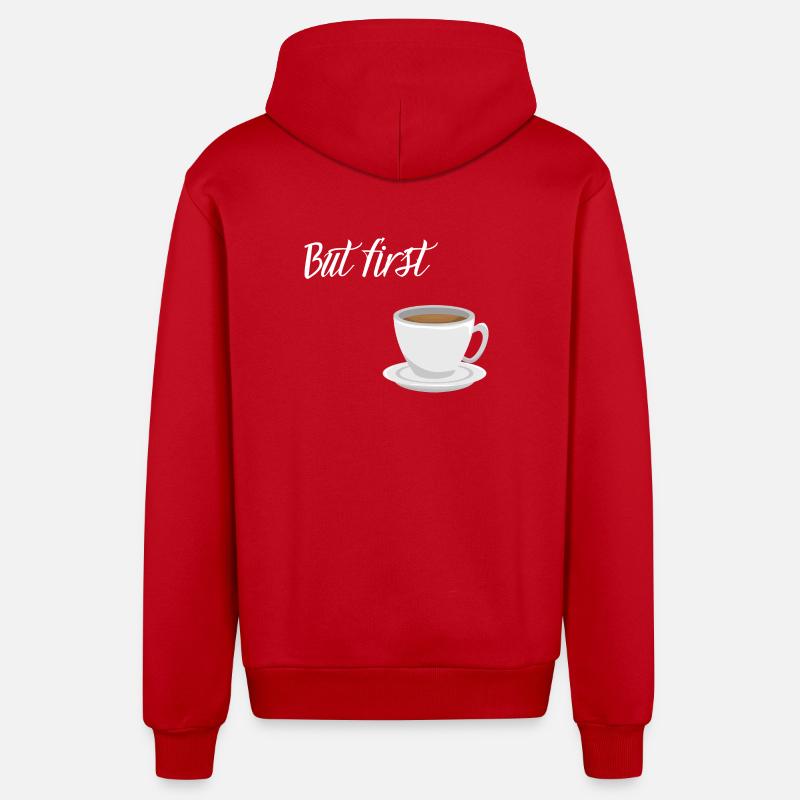 First Coffee - Kaffee-Design - Organic Relaxed Kapuzenjacke Made in EU - Rot