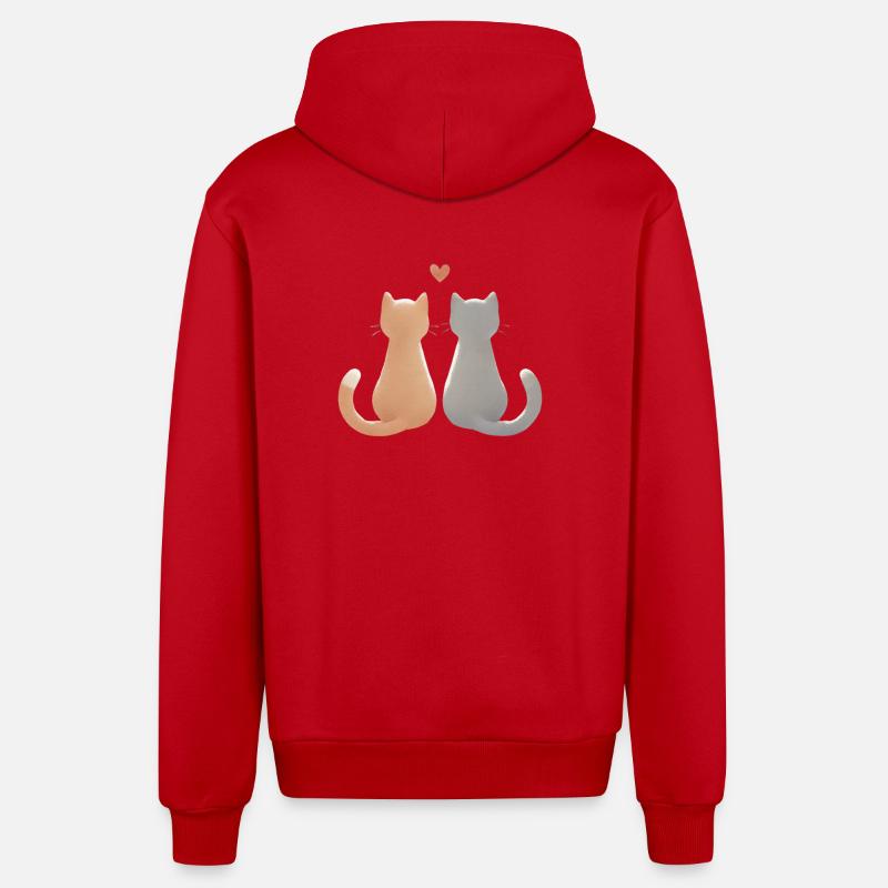 Amour et chats compagnons félins - Veste à capuche bio décontractée fabriquée en UE - rouge